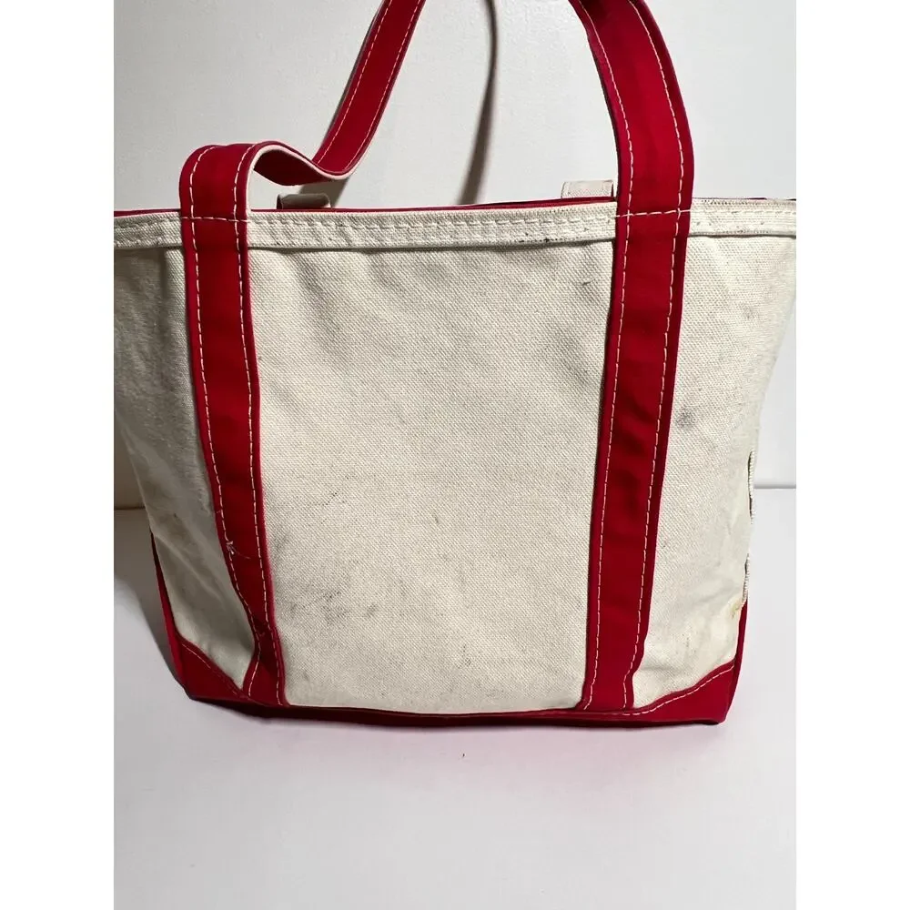 VTG LL Bean Boat & Tote Zip Top Red Canvas Bag MARY K